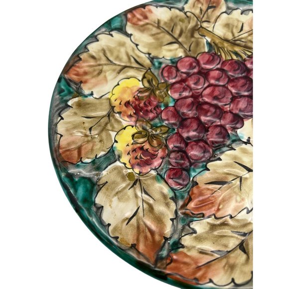 Ceramic Collectible Plate w/ Grape Design Italy Signed 10" Textured - Picture 4 of 6